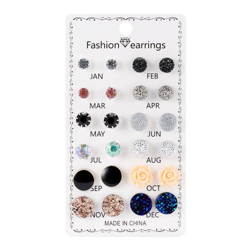 Zinklegierung Ohrstecker Set, mit Kunststoff Perlen, plattiert, verschiedene Stile für Wahl & für Frau & Emaille & mit Strass, earring length 7-12mm, verkauft von setzen
