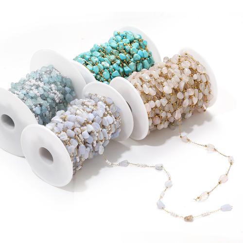 Edelstein Perlen Kette, 304 Edelstahl, mit Naturstein & Kunststoff Perlen, goldfarben plattiert, DIY, keine, verkauft von m