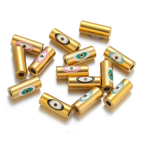 Stainless Steel Tube Beads, 304 Stainless Steel, gold color plated, DIY & enamel [