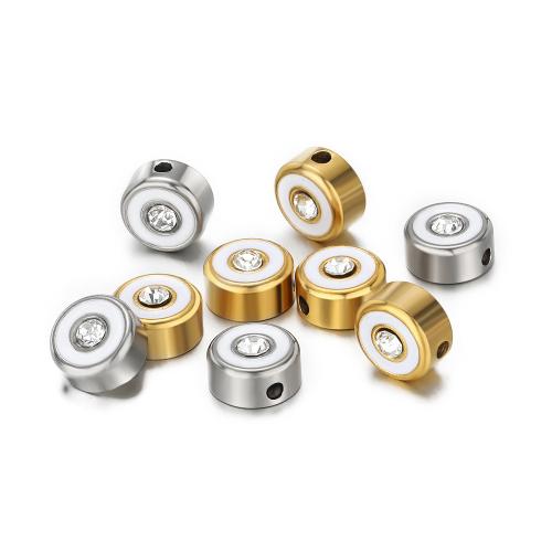 Stainless Steel Beads, 304 Stainless Steel, gold color plated, DIY & micro pave cubic zirconia & enamel 