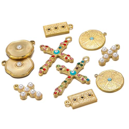 Pendentifs en acier inoxydable strass, Acier inoxydable 304, avec perle de plastique, Placage de couleur d'or, DIY & émail & avec strass, plus de couleurs à choisir Vendu par sac