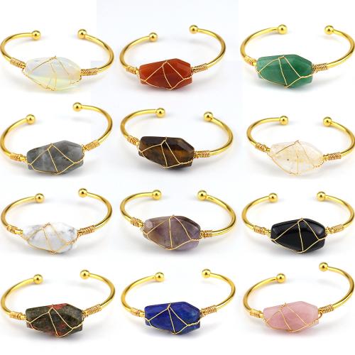 Самоцвет браслет, Полудрагоценный камень, с Медная проволока & Латунь, Связанный вручную, ювелирные изделия моды & различные материалы для выбора & Женский, Золотой, продается PC