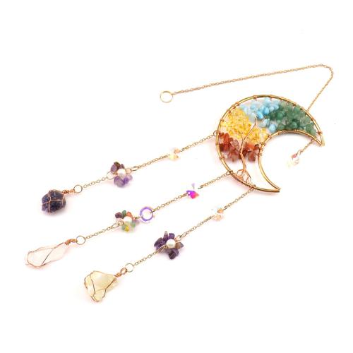 pierre gemme Windbell, avec fil en laiton & alliage de zinc, fait à la main, pour la maison et le bureau & creux, doré, Vendu par PC