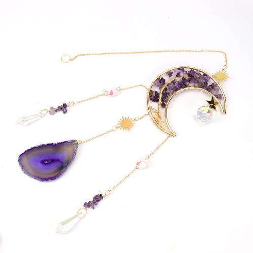 pierre gemme Windbell, avec laiton & alliage de zinc, fait à la main, pour la maison et le bureau & différents matériaux pour le choix & creux, doré, Vendu par PC