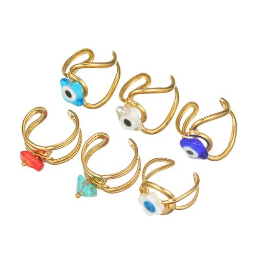 Anillo de dedo de joyería de mal de ojo, acero inoxidable 304, con Cristal de murano, chapado, diferentes estilos para la opción & para mujer & hueco, dorado, Vendido por UD[