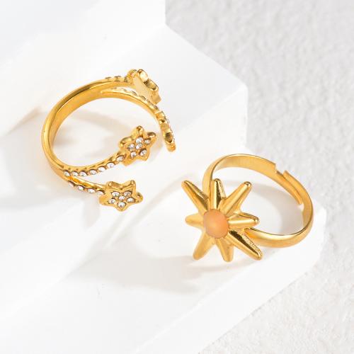 Strass Edelstahl Fingerring, 304 Edelstahl, plattiert, verschiedene Stile für Wahl & für Frau & mit Strass, goldfarben, verkauft von PC