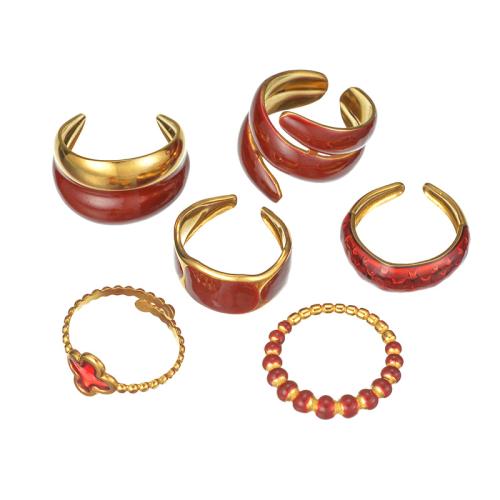 Émail Bague en Acier inoxydable , Acier inoxydable 304, Placage de couleur d'or, styles différents pour le choix & pour femme & émail, rouge, Vendu par PC