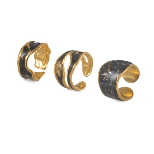 Émail Bague en Acier inoxydable , Acier inoxydable 304, Placage de couleur d'or, styles différents pour le choix & pour femme & émail, plus de couleurs à choisir, Vendu par PC