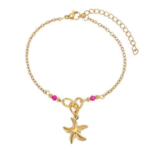Acero inoxidable Pulsera con dijes, acero inoxidable 304, con Cristal, chapado, Joyería & diferentes estilos para la opción & para mujer, dorado, Vendido por UD