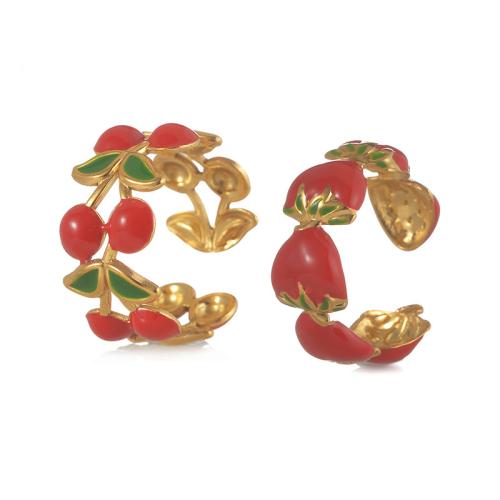 Émail Bague en Acier inoxydable , Acier inoxydable 304, Placage de couleur d'or, styles différents pour le choix & pour femme & émail, Vendu par PC