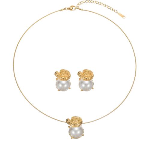 Parures de bijoux en acier inoxydable, Acier inoxydable 304, avec perle de plastique, Placage, bijoux de mode & styles différents pour le choix & pour femme, doré, Vendu par PC