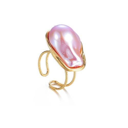 Bague en acier inoxydable, Acier inoxydable 304, avec perle de plastique, Plaqué or 18K, bijoux de mode & pour femme & creux, plus de couleurs à choisir, Vendu par PC