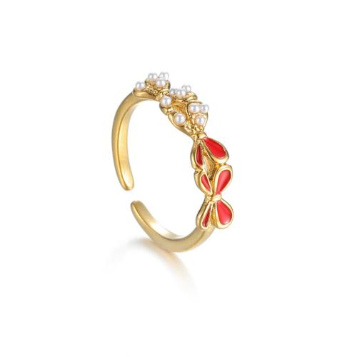 Émail Bague en Acier inoxydable , Acier inoxydable 304, avec perle de plastique, Placage de couleur d'or, bijoux de mode & pour femme & émail, plus de couleurs à choisir, Vendu par PC