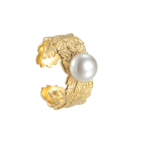 Bague en acier inoxydable, Acier inoxydable 304, avec perle de plastique, Placage, bijoux de mode & styles différents pour le choix & pour femme, doré, Vendu par PC
