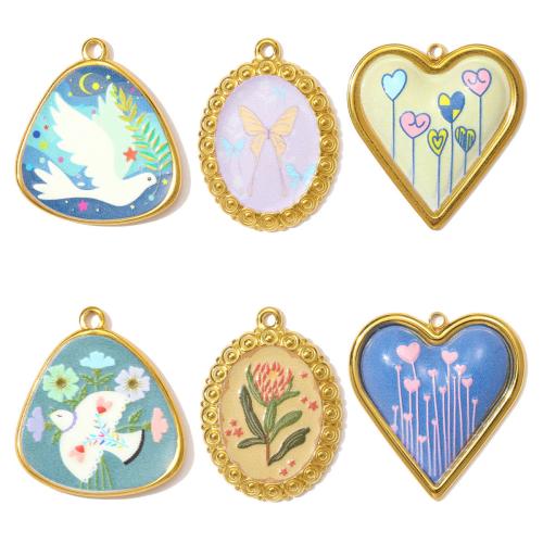 Emaille Edelstahl Anhänger, 304 Edelstahl, plattiert, DIY, keine, 3PCs/Tasche, verkauft von Tasche