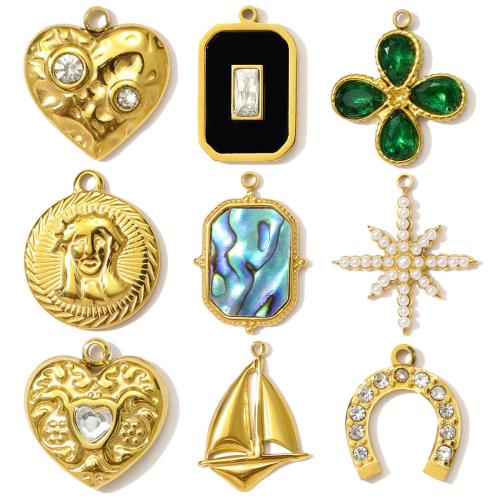 Pendentifs en acier inoxydable strass, Acier inoxydable 304, avec Pierre de verre & Plastique ABS perle & coquille, Placage, DIY & pavé de micro zircon & avec strass, plus de couleurs à choisir Vendu par sac