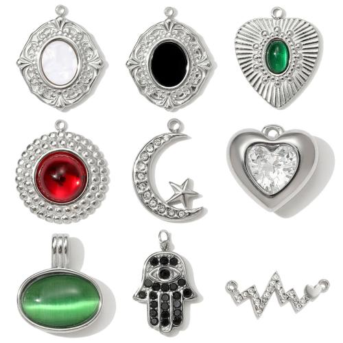 Pendentifs en acier inoxydable strass, Acier inoxydable 304, avec Oeil de chat & résine, Placage, DIY & pavé de micro zircon & avec strass, plus de couleurs à choisir Vendu par sac