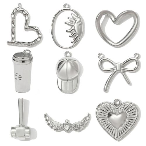 Stainless Steel Pendants, 304 Stainless Steel, plated, DIY & micro pave cubic zirconia, silver color 
