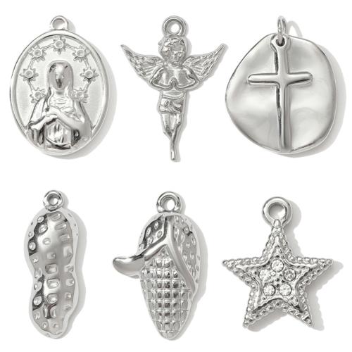 Stainless Steel Pendants, 304 Stainless Steel, plated, DIY & with rhinestone, silver color 