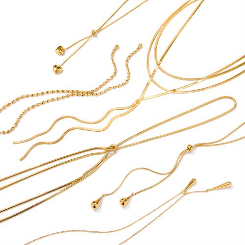 Stainless Steel Sweater Chain Necklace, 304 Stainless Steel, plated, fashion jewelry & for woman, golden 