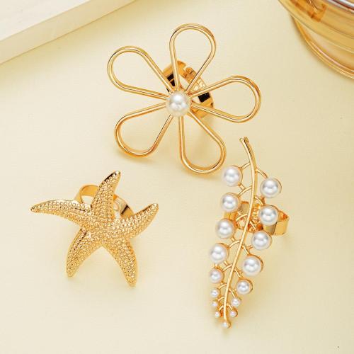 Zinc Alloy Ring Set, with Plastic Pearl, plated, three pieces & fashion jewelry & for woman, golden 