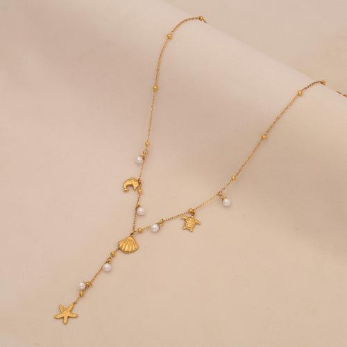 ステンレス鋼のジュエリーネックレス, 304ステンレススチール, とともに プラスチック製パール, メッキ, ファッションジュエリー & 異なるスタイルを選択 & 女性用, 金色, 売り手 パソコン