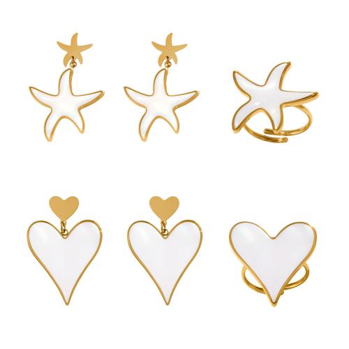 Ensembles de bijoux en acier inoxydable émaillé, Acier inoxydable 304, avec coquille, Placage, styles différents pour le choix & pour femme, Vendu par PC