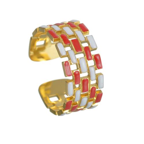 Émail Bague en Acier inoxydable , Acier inoxydable 304, Placage, bijoux de mode & pour femme & émail, doré, Vendu par PC