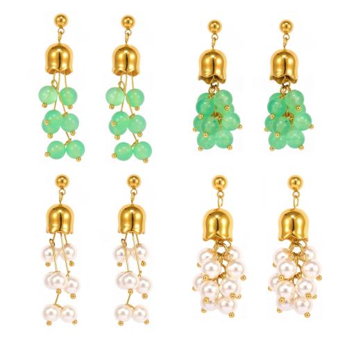 Boucle d'oreille goutte inox, Acier inoxydable 304, avec Aventurine & Shell Pearl, Placage, bijoux de mode & styles différents pour le choix & pour femme, doré, Vendu par paire