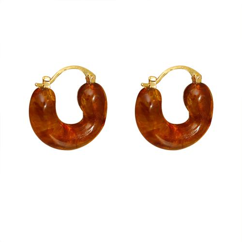 Resin Drop Earring, Brass, with Resin, 18K gold plated, fashion jewelry & for woman 
