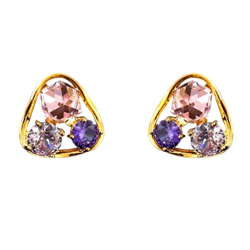 Crystal Jewelry Earring, Brass, with Crystal, Triangle, 18K gold plated, micro pave cubic zirconia & for woman & hollow 1.7cm 