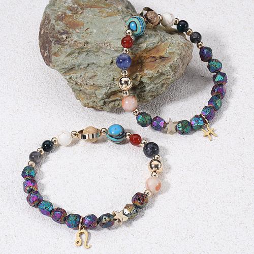Bracelets en pierres précieuses, Acier inoxydable 304, avec lave volcanique, 12 Signes du Zodiaque, bijoux de mode, plus de couleurs à choisir, 6-8mm cm, Vendu par brin