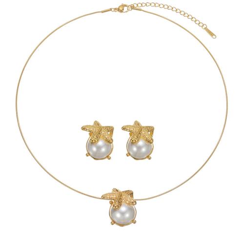 Parures de bijoux en acier inoxydable, Acier inoxydable 304, avec perle de plastique, Placage, bijoux de mode & styles différents pour le choix & pour femme, doré, Vendu par PC