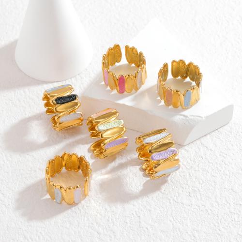 Émail Bague en Acier inoxydable , Acier inoxydable 304, Placage de couleur d'or, bijoux de mode & pour femme & émail, plus de couleurs à choisir, Vendu par PC