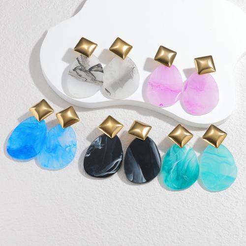 Boucle d'oreille goutte inox, Acier inoxydable 304, avec Acrylique, Placage de couleur d'or, bijoux de mode & pour femme, plus de couleurs à choisir, Vendu par paire