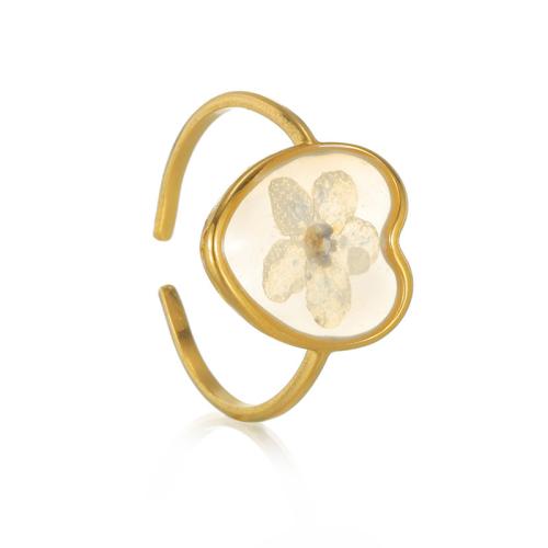 Bague en acier inoxydable, Acier inoxydable 304, avec Fleurs séchées & résine, Placage, bijoux de mode & styles différents pour le choix & pour femme, doré, Vendu par PC