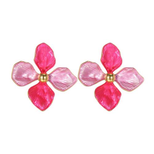 Серьги из нержавеющей стали, Нержавеющая сталь 304, Форма цветка, плакирован золотом, ювелирные изделия моды & Женский & эмаль, Много цветов для выбора, продается Пара