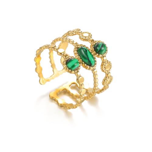 Bague en acier inoxydable, Acier inoxydable 304, avec turquoise synthétique, Placage, trois couches & différents matériaux pour le choix & pour femme, doré, Vendu par PC