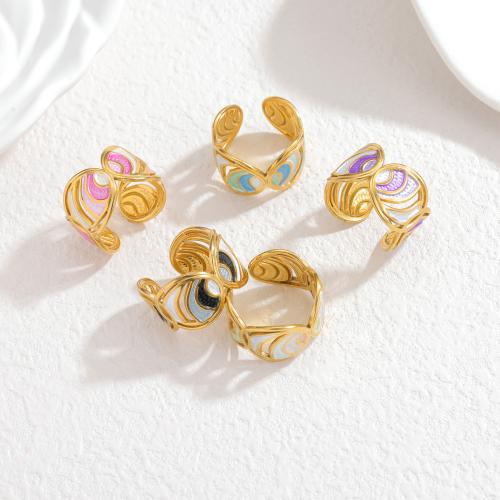 Émail Bague en Acier inoxydable , Acier inoxydable 304, Placage de couleur d'or, pour femme & émail & creux, plus de couleurs à choisir, Vendu par PC