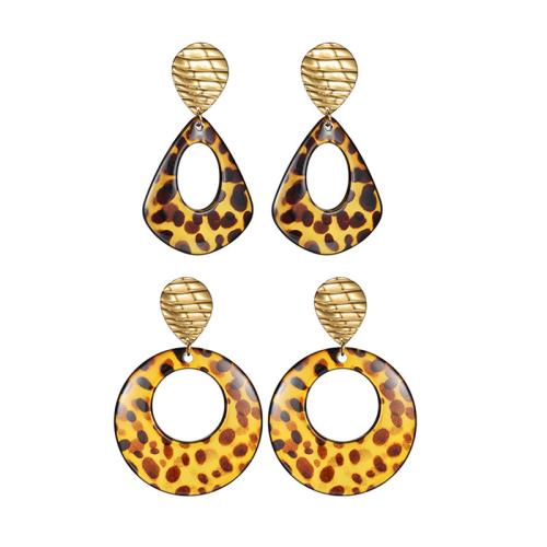 Boucle d'oreille goutte inox, Acier inoxydable 304, avec Acrylique, Placage de couleur d'or, styles différents pour le choix & pour femme & creux, Vendu par paire