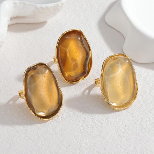 Bague en acier inoxydable, Acier inoxydable 304, avec résine, Placage de couleur d'or, bijoux de mode & pour femme, plus de couleurs à choisir, Vendu par PC