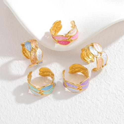 Émail Bague en Acier inoxydable , Acier inoxydable 304, Placage de couleur d'or, pour femme & émail & creux, plus de couleurs à choisir, Vendu par PC