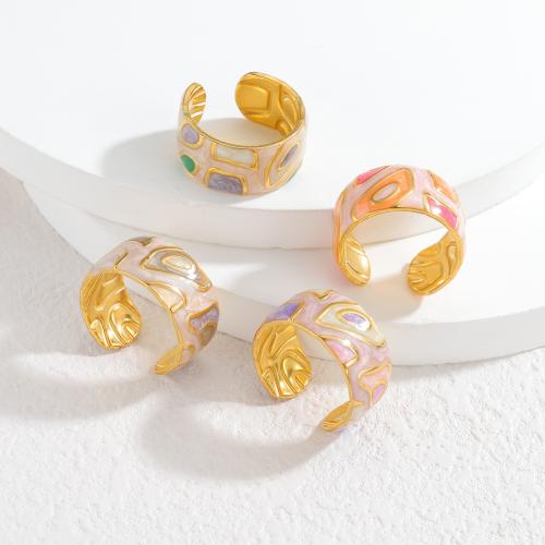 Émail Bague en Acier inoxydable , Acier inoxydable 304, Placage de couleur d'or, bijoux de mode & pour femme & émail, plus de couleurs à choisir, Vendu par PC