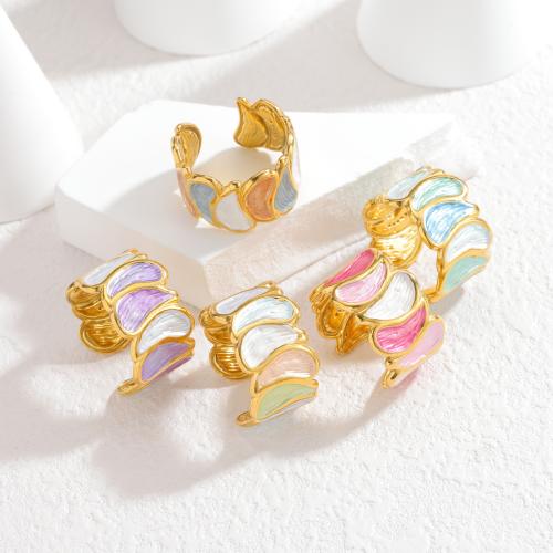 Émail Bague en Acier inoxydable , Acier inoxydable 304, Placage de couleur d'or, bijoux de mode & pour femme & émail, plus de couleurs à choisir, Vendu par PC