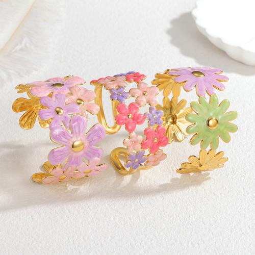 Bracelet en acier inoxydable, Acier inoxydable 304, Placage de couleur d'or, styles différents pour le choix & pour femme & émail & creux, multicolore, Vendu par PC