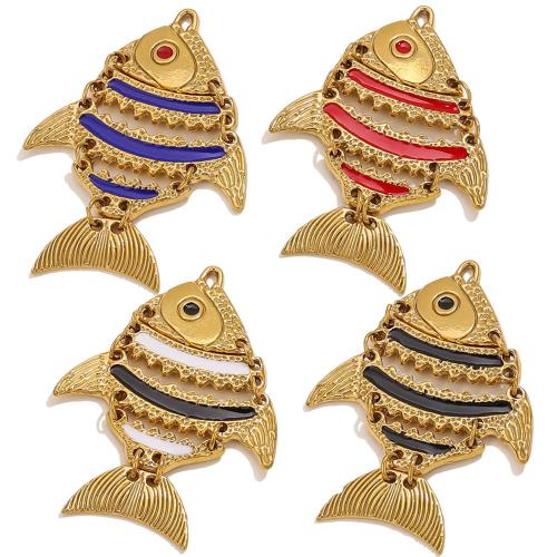 Pendentifs d'animaux en acier inoxydable , Acier inoxydable 304, poisson, Placage de couleur d'or, DIY & émail & creux, plus de couleurs à choisir, Vendu par PC