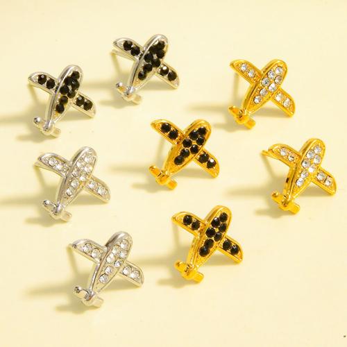 clou d'oreille en acier inoxydable avec stras, Acier inoxydable 304, avion, Placage, bijoux de mode & avec strass, plus de couleurs à choisir Vendu par paire