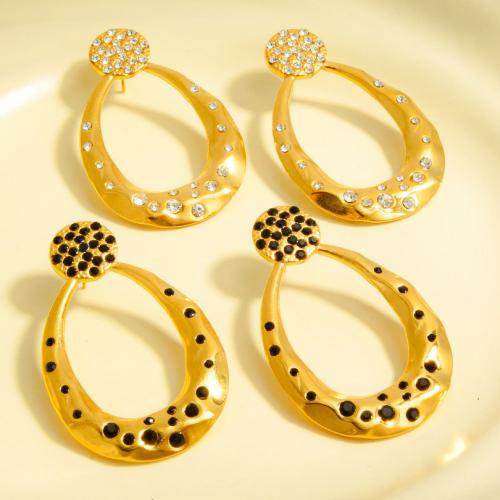 clou d'oreille en acier inoxydable avec stras, Acier inoxydable 304, Placage, bijoux de mode & avec strass & creux, plus de couleurs à choisir Vendu par paire