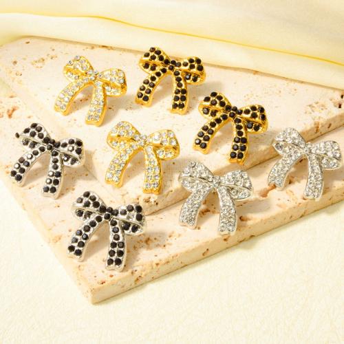 clou d'oreille en acier inoxydable avec stras, Acier inoxydable 304, Noeud papillon, Placage, bijoux de mode & avec strass, plus de couleurs à choisir Vendu par paire