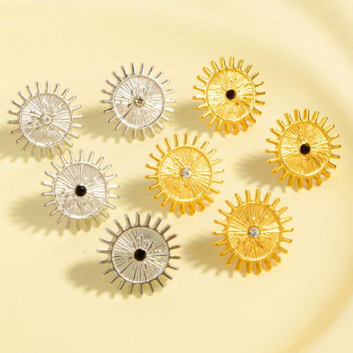 clou d'oreille en acier inoxydable avec stras, Acier inoxydable 304, soleil, Placage, bijoux de mode & avec strass, plus de couleurs à choisir Vendu par paire
